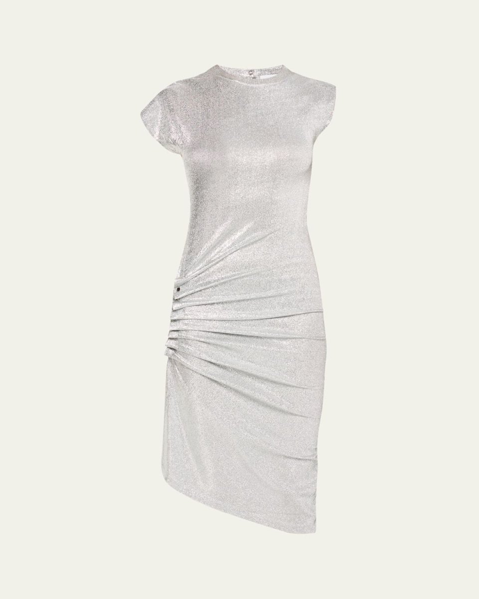 Draped Asymmetric Side Snap Midi Dress